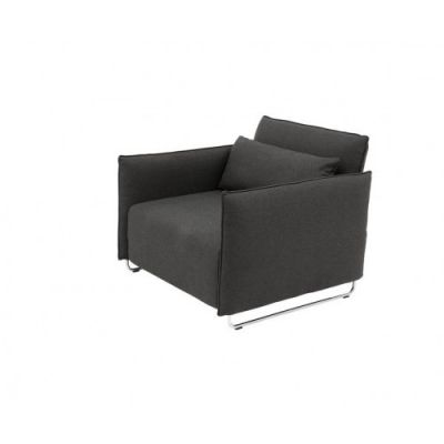 Graues Cord Sofa / Schlafsofa 1-Sitzer mit Kissen und Chromgestell, ideal für kleine Räume.